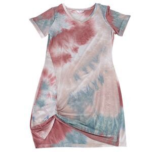 Tie Dye T-Shirt Dress Women Knotted Hem Short Sleeve Size L